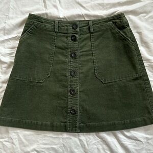 Boden size 8, petite, corduroy skirt, olive green color